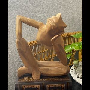 Wooden Sculpture Thinking Frog